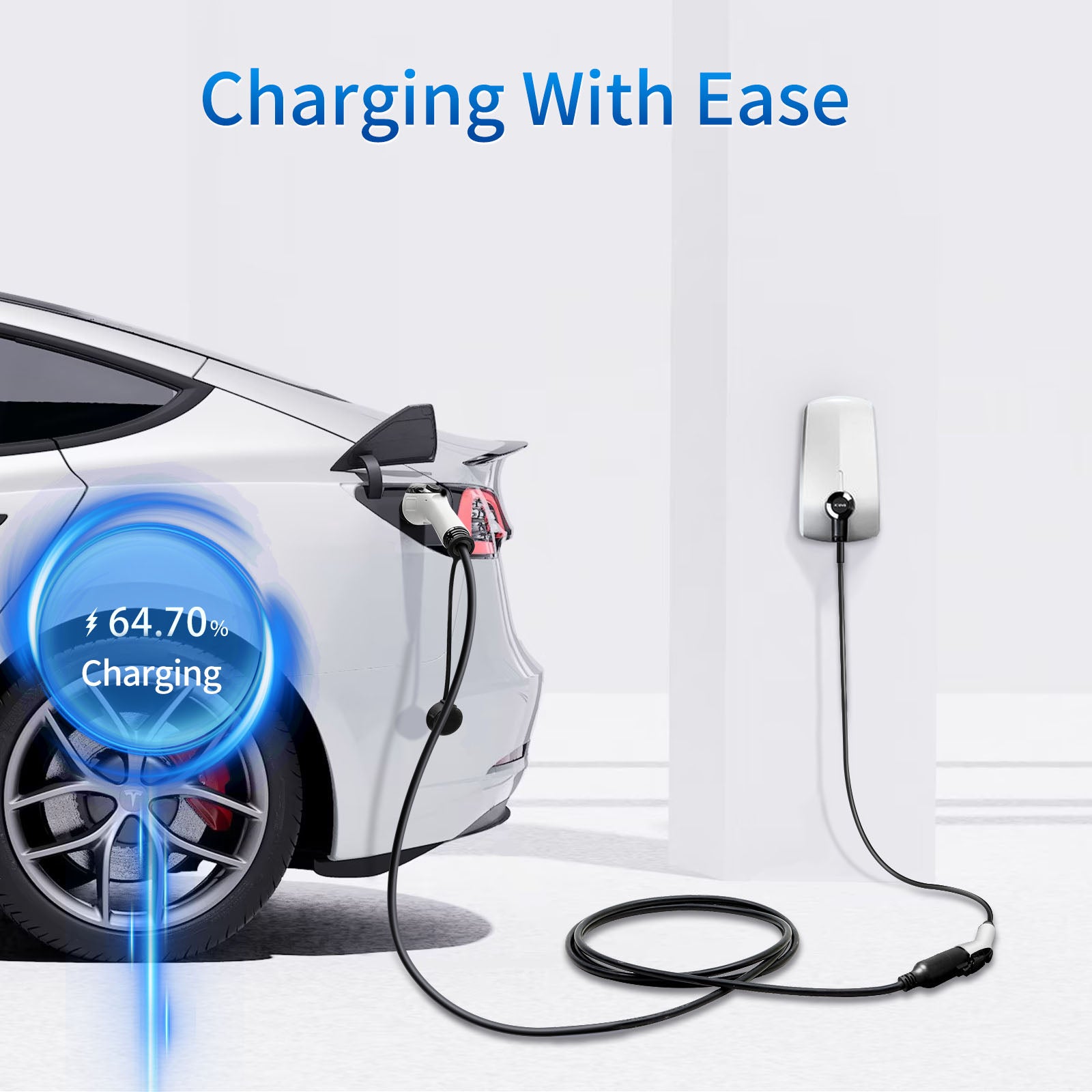 32A 21FT J1772 EV Extension Cable, Level 2 EV Charger Extension Cord, Heavy-Duty 240V EV Extension Cable for Fast Charging (21FT)