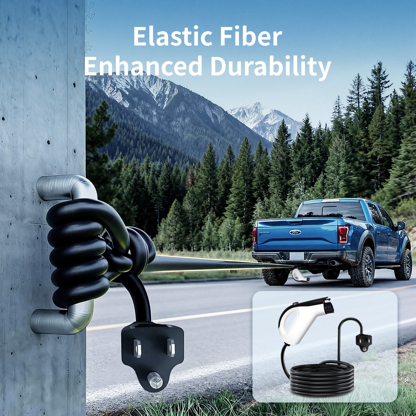 25FT Level 1 EV Charger 16A 120V – Portable J1772 Charger for Home Use, NEMA 5-15 Plug, Compatible with SAE J1772 EVs (Non-Tesla)