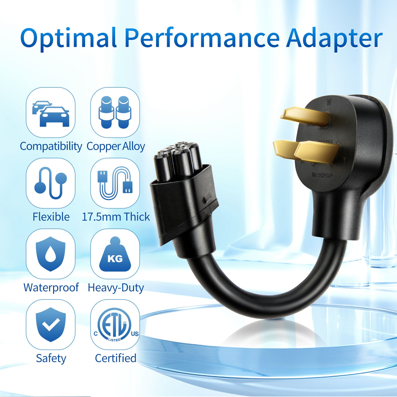 WenStorm NEMA 10-30 Adapter for Tesla – 240V 24A ETL Certified Gen 2 Charging Plug, Heavy-Duty 17.5mm Cable for Model S/3/X/Y