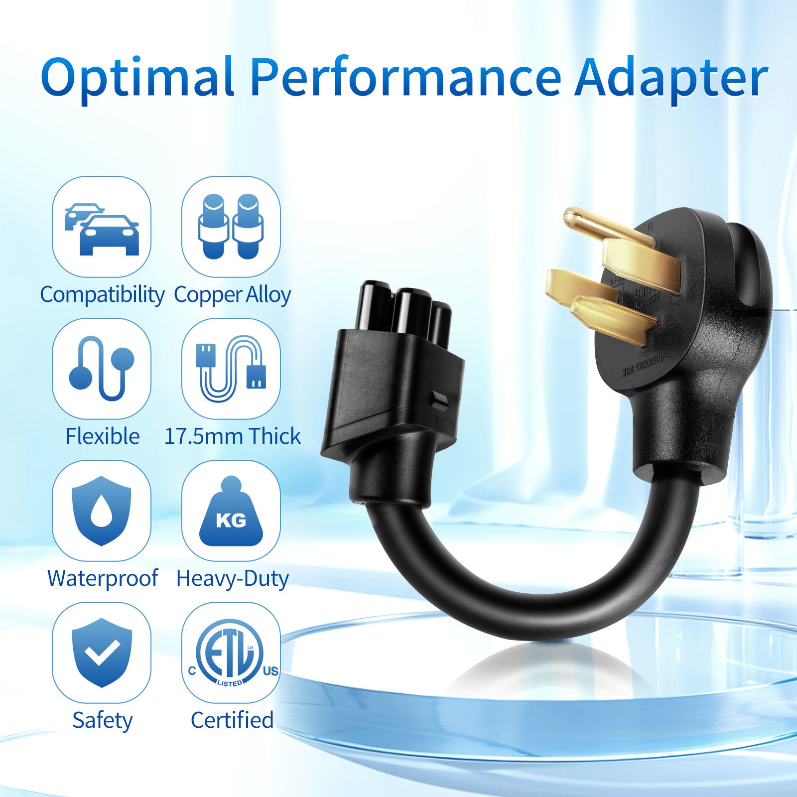 WenStorm NEMA 14-30 Adapter for Tesla – 240V 24A ETL Certified Gen 2 Charging Plug, Heavy-Duty 17.5mm Cable for Model S/3/X/Y