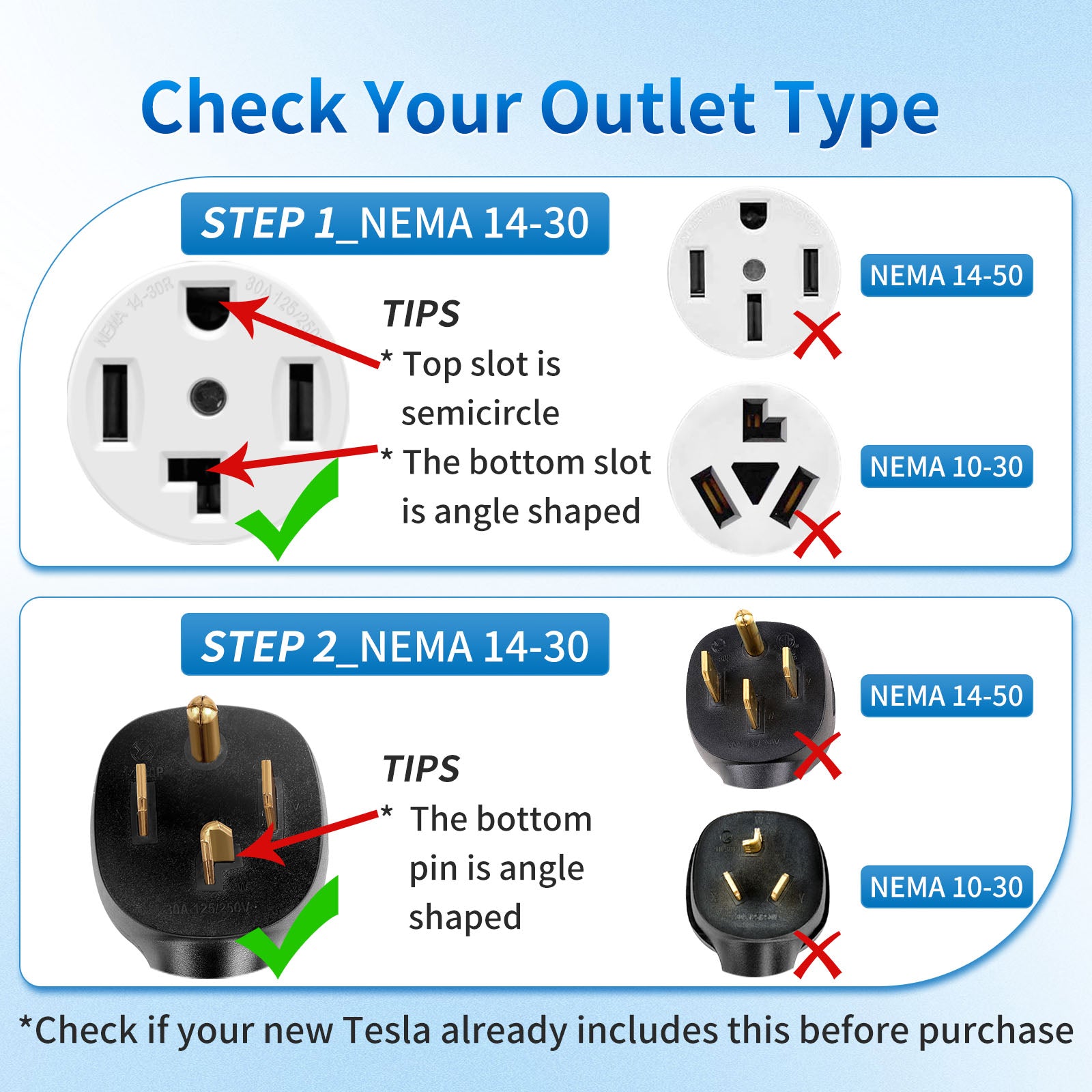 WenStorm NEMA 14-30 Adapter for Tesla – 240V 24A ETL Certified Gen 2 Charging Plug, Heavy-Duty 17.5mm Cable for Model S/3/X/Y