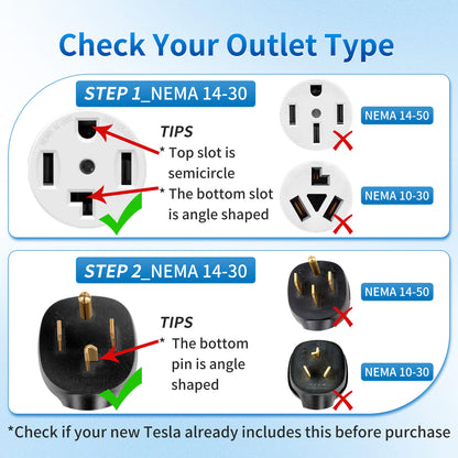 WenStorm NEMA 14-30 Adapter for Tesla – 240V 24A ETL Certified Gen 2 Charging Plug, Heavy-Duty 17.5mm Cable for Model S/3/X/Y