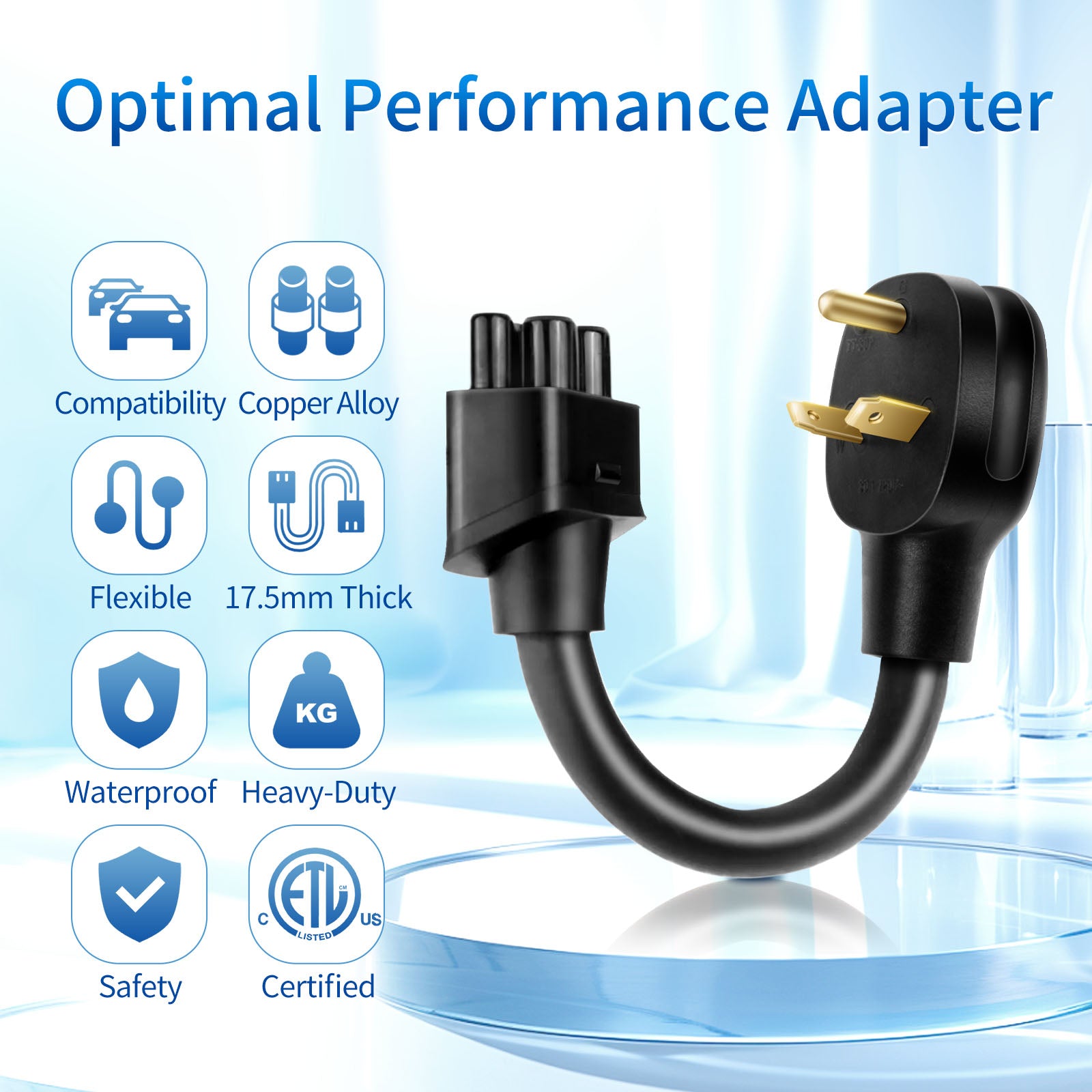WenStorm NEMA TT-30 Adapter for Tesla – 240V 24A ETL Certified Gen 2 Charging Plug, Heavy-Duty 17.5mm Cable for Model S/3/X/Y