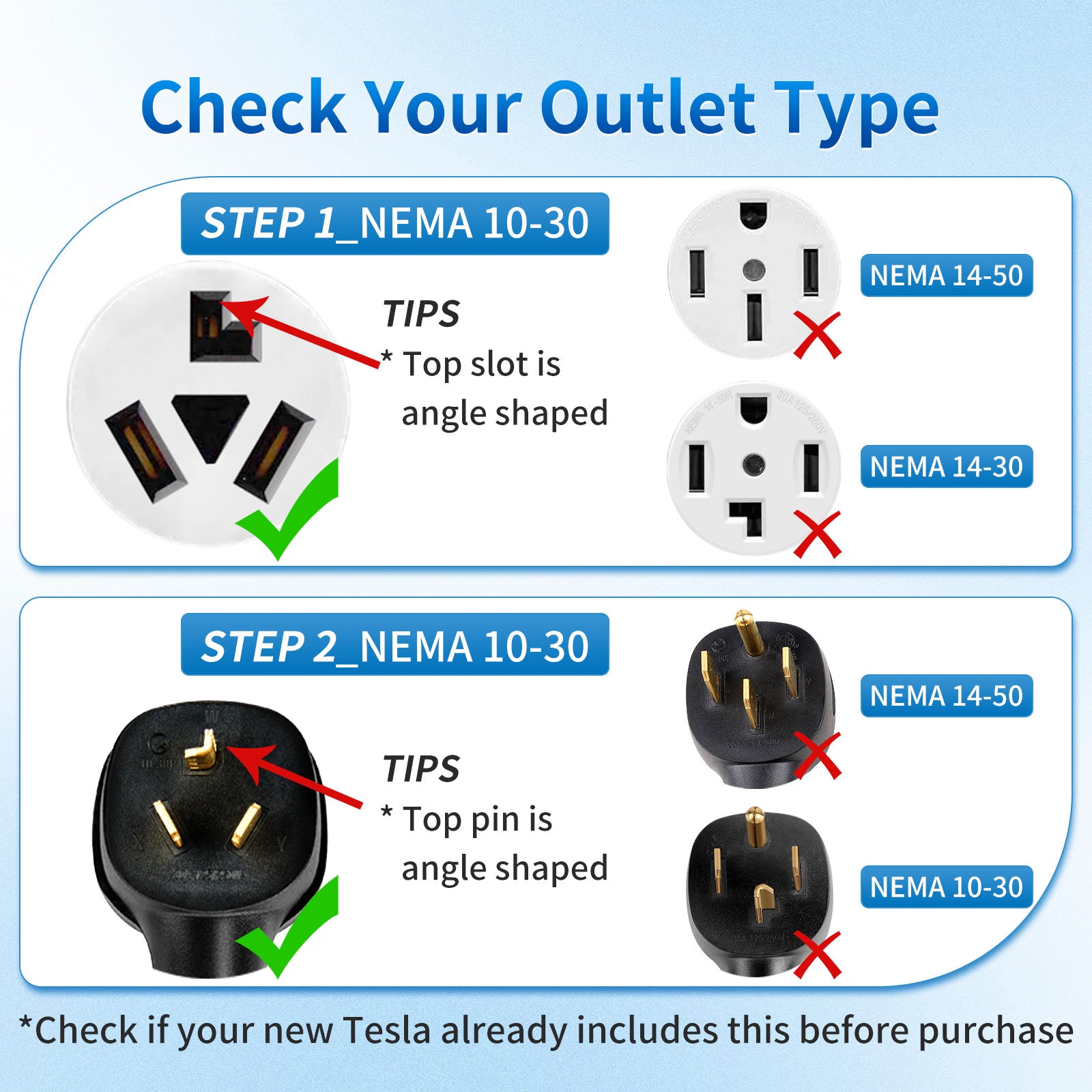 WenStorm NEMA 10-30 Adapter for Tesla – 240V 24A ETL Certified Gen 2 Charging Plug, Heavy-Duty 17.5mm Cable for Model S/3/X/Y