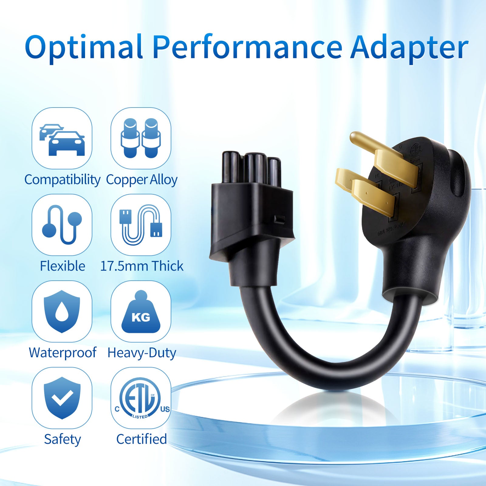 WenStorm NEMA 14-50 Adapter for Tesla – 250V 50A ETL Certified Gen 2 Charging Plug, Heavy-Duty 17.5mm Cable for Model S/3/X/Y